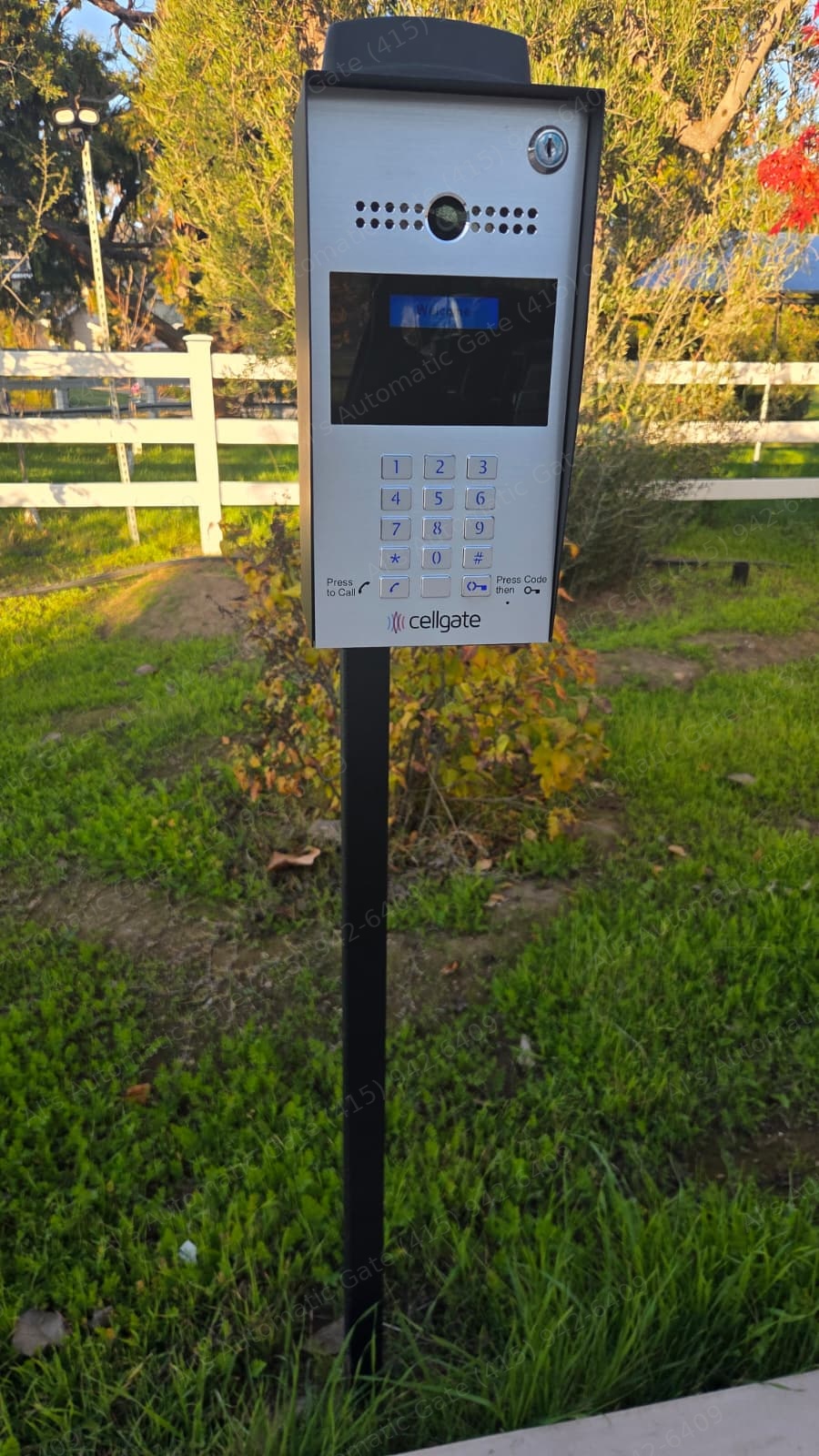 CellGate cellular intercom and keypad installed on a post
