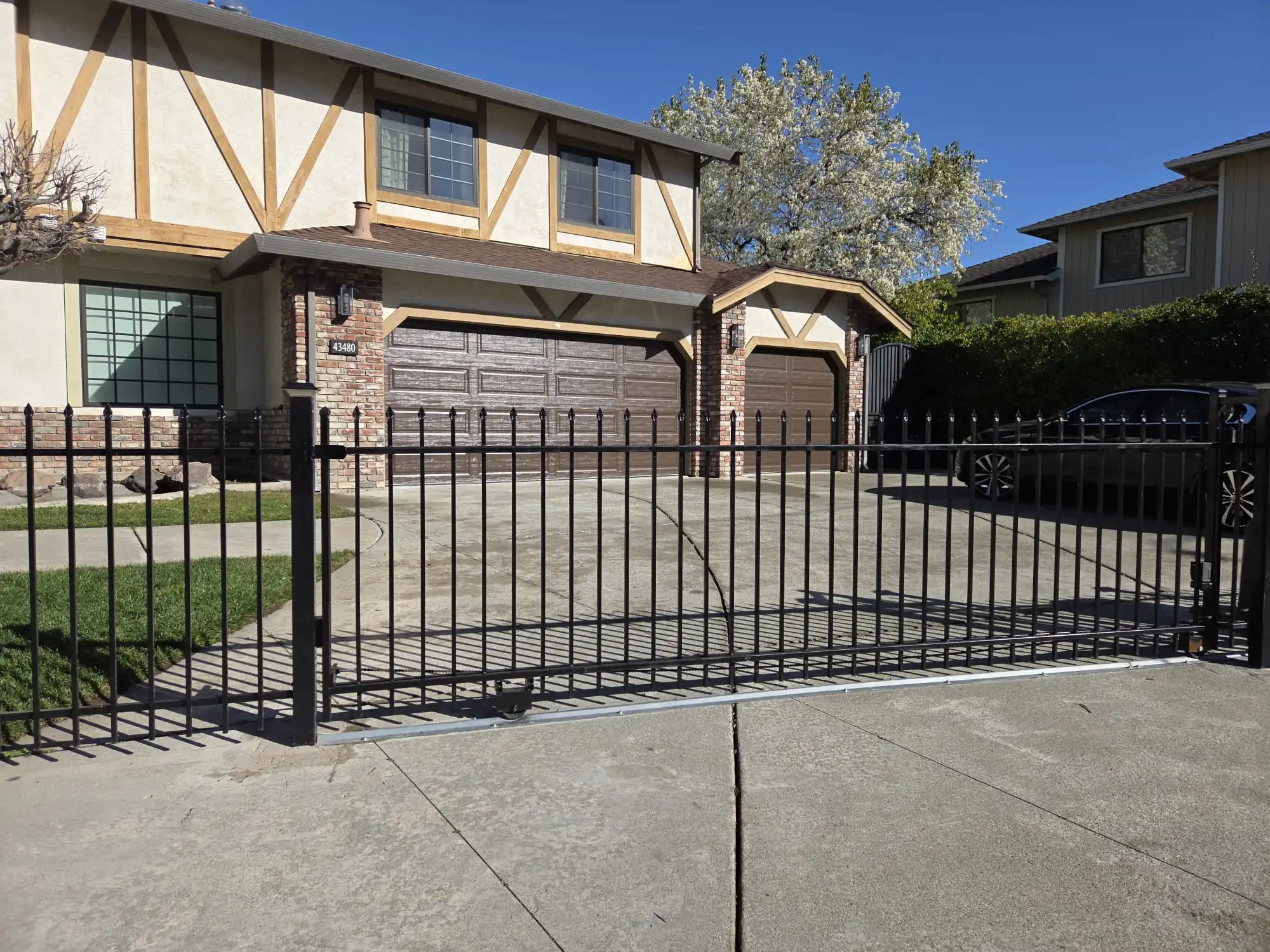 Black ornamental iron driveway gate installed by Al's Automatic Gate in Marin County